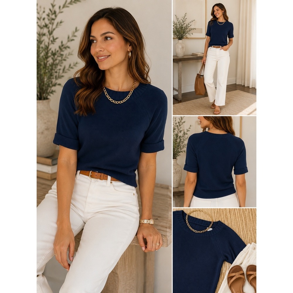 J.Crew Navy Knit Sweater Top Quiet Luxury Coastal Office Chic XS
